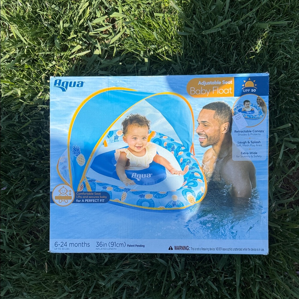 Aqua Infant Sun Canopy Pool Float - Blue with Yellow Trim